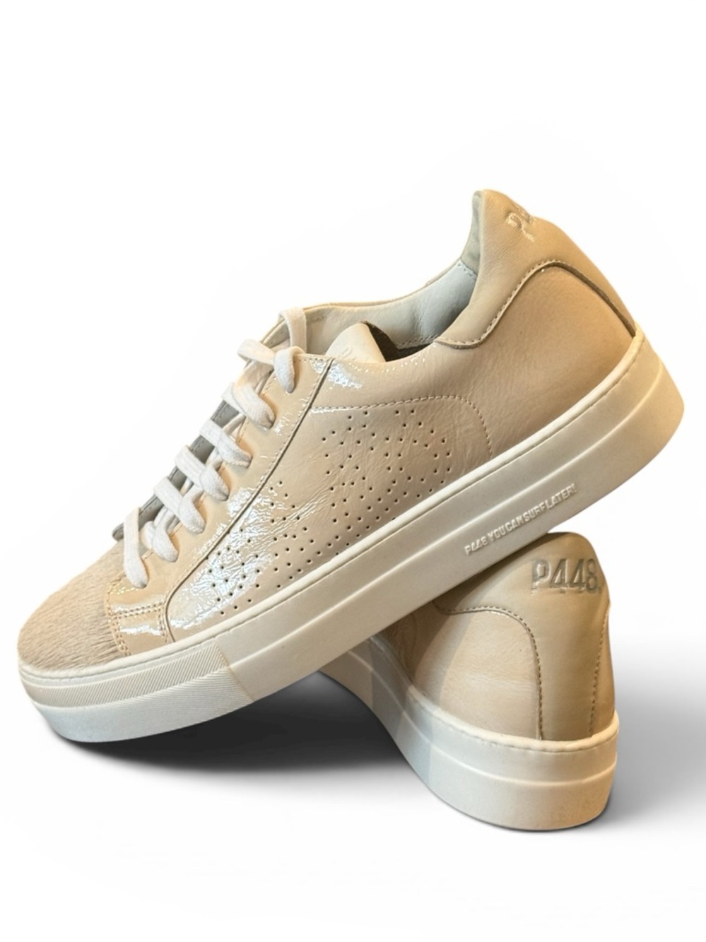 P448 Thea Patent Leather & Calf Hair Platform Sneakers Size 40 / 9 NEW